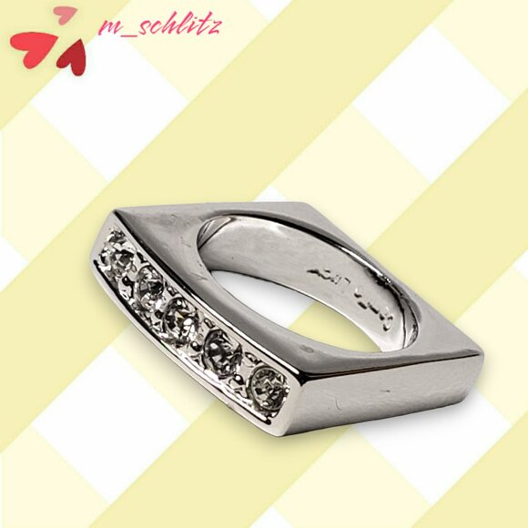 NEW - Camille Lucie Rhodium Plated Square Ring with CZ Embedded Gemstones - Picture 4 of 4